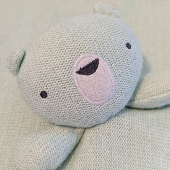 Cloud Island Mint Green Grey Stripe Bear Knit Sweater Lovey Security Blanket HTF - Picture 3 of 6